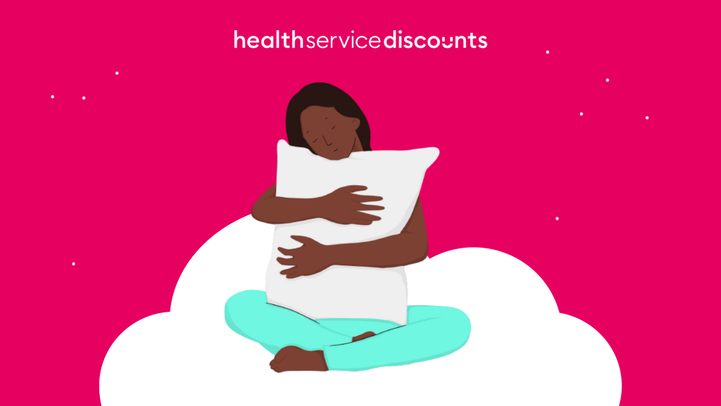 illustration of girl hugging pillow on a cloud